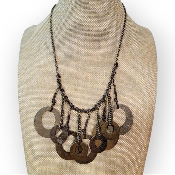 NEW Decree Boho Necklace Metal Loops and chain statement Bib Necklace - Picture 1 of 17